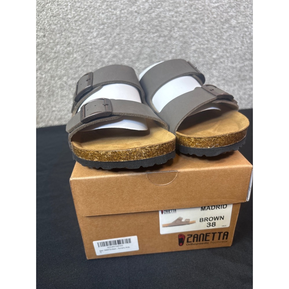 Zanetta Madrid Orthopaedic Footwear Double Buckle Slides Sandals Brown Size 38